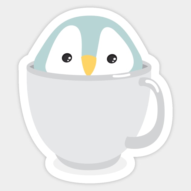 Kawaii Cute Baby Penguin in a Cup Kid Design Sticker by Uncle Fred Design